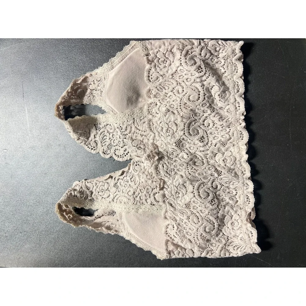 Wishlist Floral Lace Bralette Women S/M Champagne Excellent Scalloped V-Neck